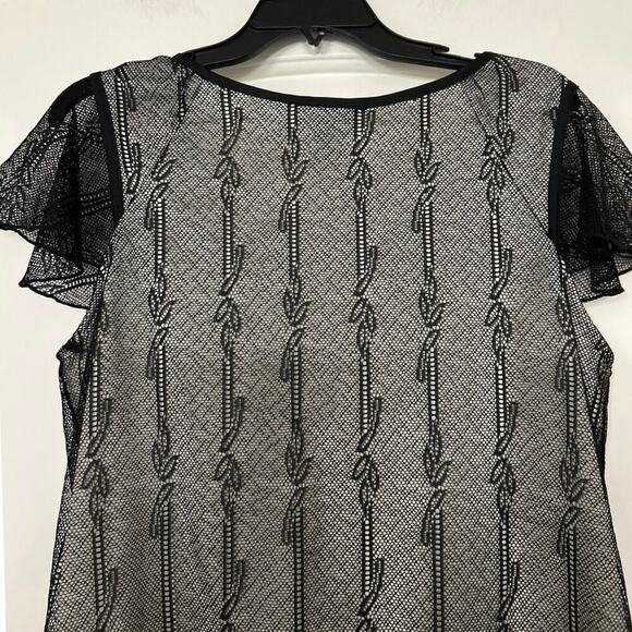 Lane Bryant Black Mesh Overlay Flutter Sleeve Lace Whimsigoth Fairy Top 14/16 - Picture 9 of 11